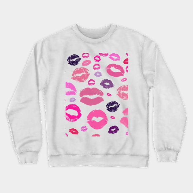 Kissing Lips Pattern in Pink Crewneck Sweatshirt by Hispaniola-Fineart